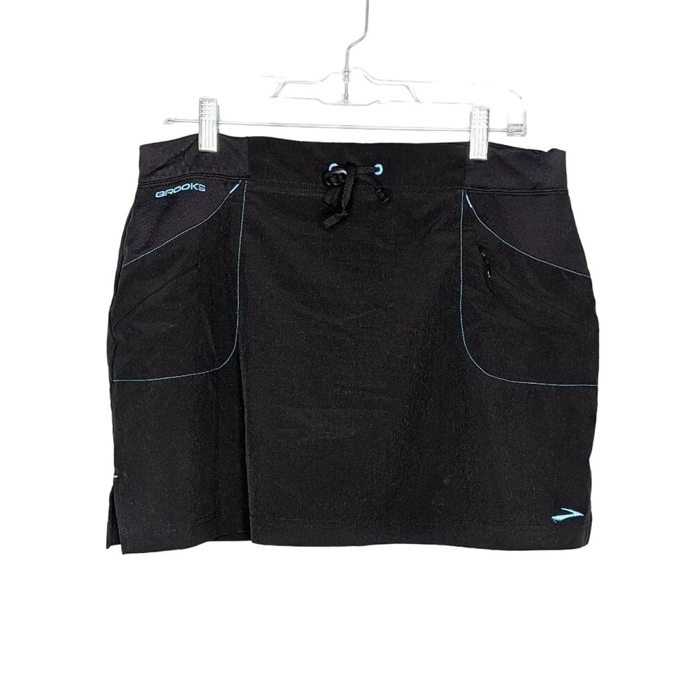 Brooks Black Running Mini Skirt Square Pockets Built In Shorts Stretch Size M